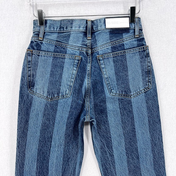 RE/DONE Jeans Womens 26 Blue Stovepipe Stripes Wash High Rise Slim Straight - Picture 5 of 14